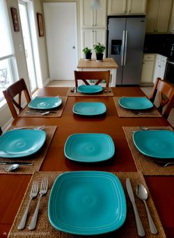 Turquoise Fiesta Square Dinner Plates. 7.5" Set Of 8