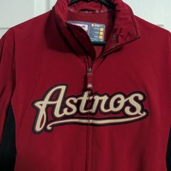Classic Houston Astros jacket by Majestic, part of their Authentic Collection line. Features the iconic script "Astros" embroidered logo on the front,
