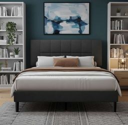 Queen Size Bed Frame Platform Bed Frame Gray Wooden Platform Bed Rail 