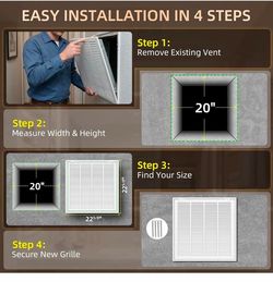 Return Air Filter Grille for 20x20 Ducts, Steel Vent Cover Grille with Removable Door for 1“ Filters | Suitable for Sidewall & Ceiling | White Coating