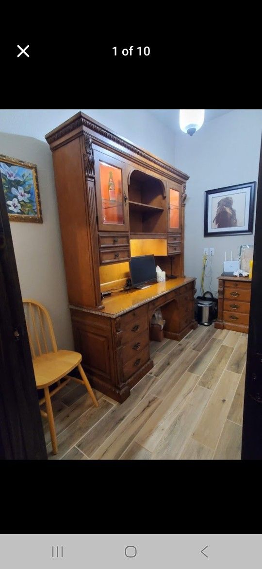 HEKMAN Office Desk with Hutch and Filing Cabinet