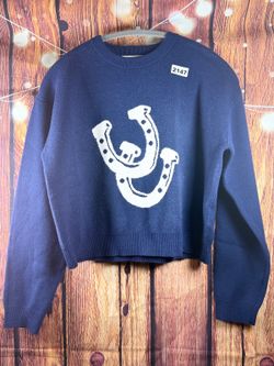 Vigoss Horseshoe Graphic Knit Sweater Navy Blue Women's Medium