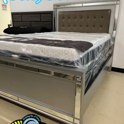 Queen Mirror Bed Frame With Memory Foam Mattress New 