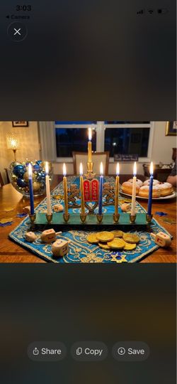 Vintage 1950’s Hanukkah Menorah-brass -2 Jehuda lions holding tables of covenant