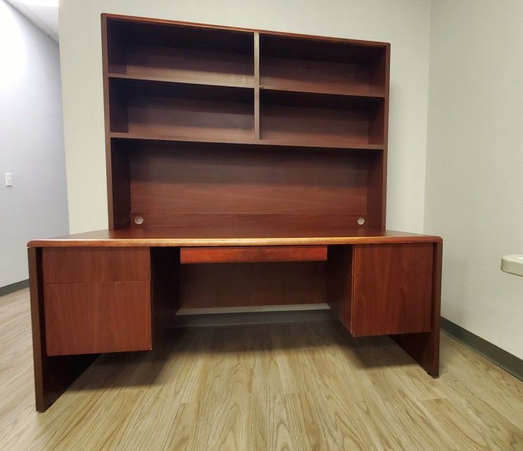 Solid Wood Desk with Removable Storage Hutch