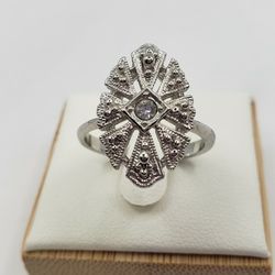 Silvertone Style Victorian Fashion  Ring Size 7 3/4. 