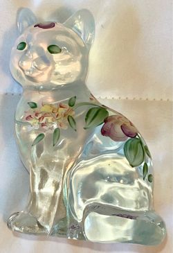 Fenton Glass French Opalescent Cat Hand-painted by J. McClead - NEW w/o Box