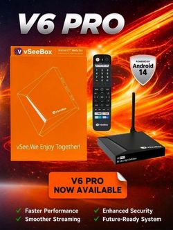 Vseebox V6 Pro Android 14 TV Box with 4GB RAM 32GB ROM & Bluetooth Voice Remote