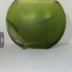 Womar Glass Poland Handmade Green Half Moon Vase Home Decor