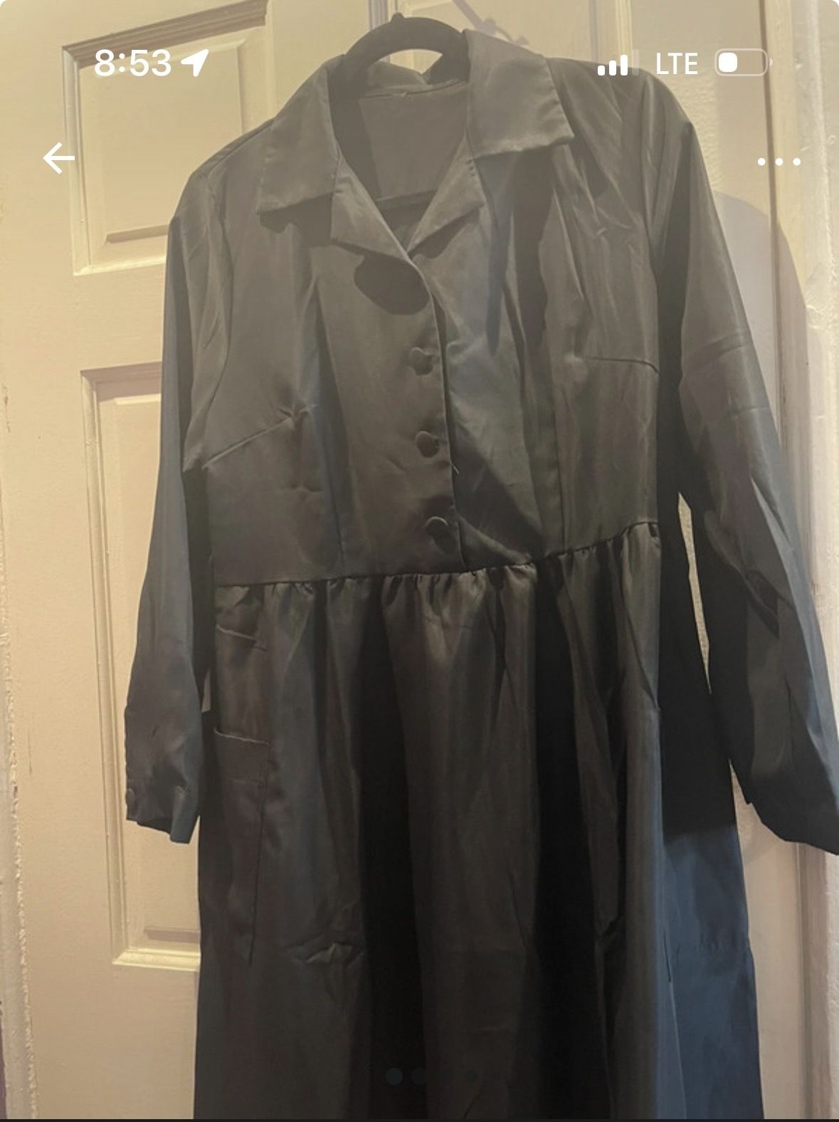 Black Collared Button-Up Dress with Pockets