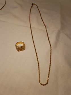 Stainless steel gold plated mesh ring rope necklace