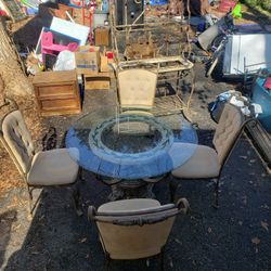 Cram bradley marble glass top round kitchen table with matching bakers rack. Make reasonable offer