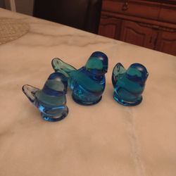 Vintage Leonard  3 Piece Glass Blue Bird Figurines.