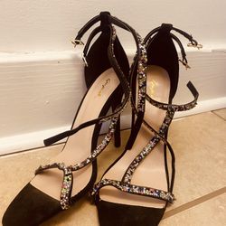 Bejeweled Strap Heels