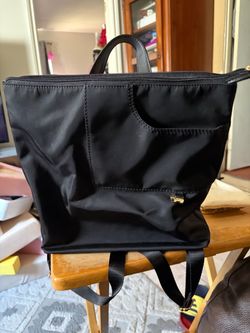 Black Nylon Backpack with Gold Hardware