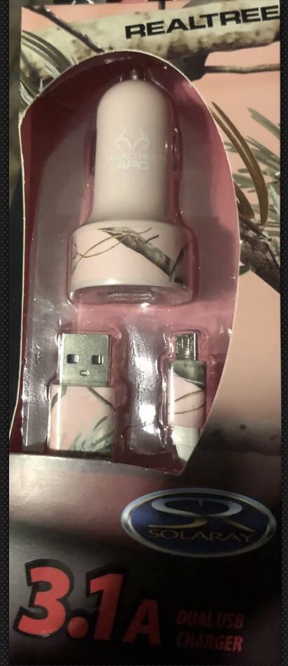 Realtree Pink Camo Solaray Phone Charger 3.1a Dual USB