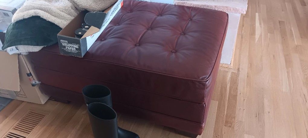 Big Red Leather Ottoman