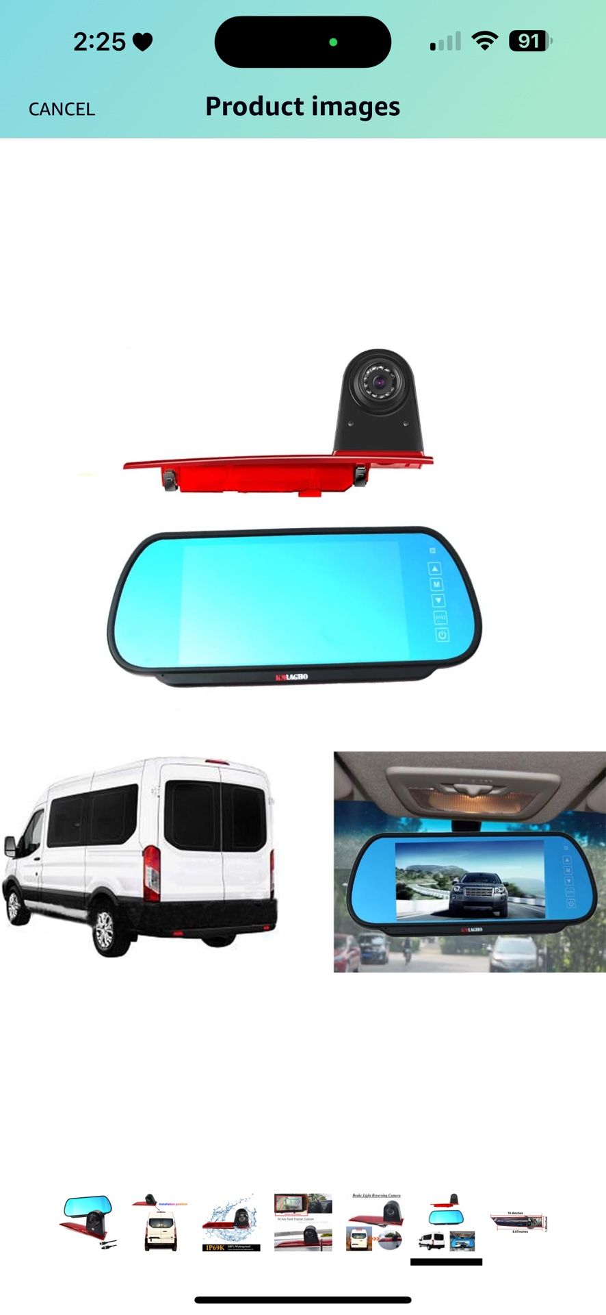 Brake Light Backup Camera Compatible for Ford Transit Custom Rear High Level Brake Light Reversing Parking Camera from 2012-2015 with 7 inch Clip-on M