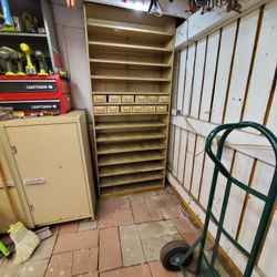 Huge Vintage shelf unit with amazing steel drawers