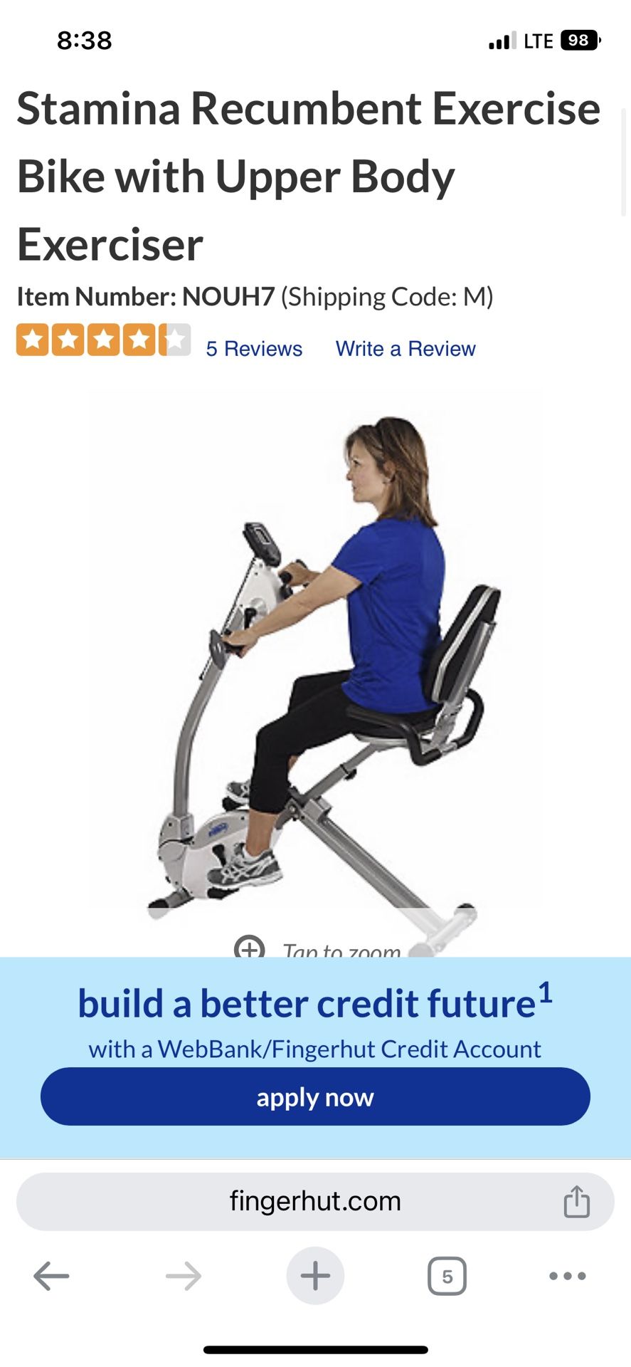 Stamina Exercise Bike With Upper Body Exerciser