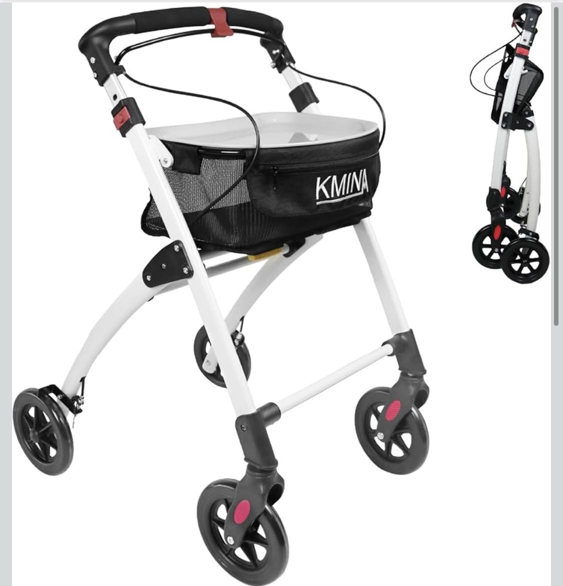 KMINA PRO - Narrow Walkers for Small Spaces, Rollator Seniors, Folding Walker with Wheels, Black