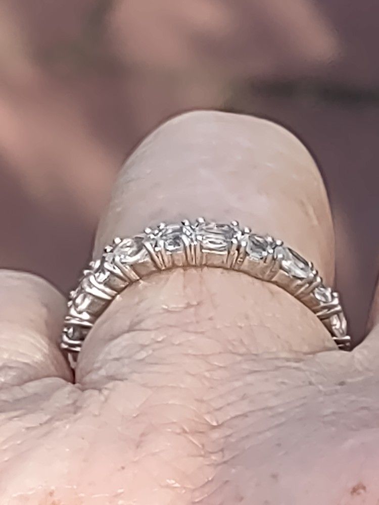 925 Silver Eternity Lab Cubic Zircon Size 8 Wedding Band Gorgeous