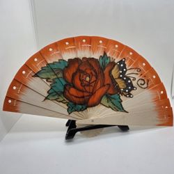 Hand-Painted Wooden Folding Han Fan Puerto Rico Printed On It