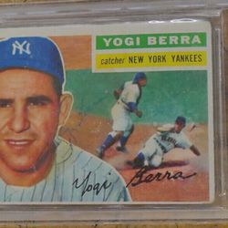 1956  #110 YOGI BERRA CATHER NEW YORK YANKEES BASEBALL CARD.  VERY GOOD CONDITION. COLLECTIBLE. JSA CERTIFIED #X11985. WITH FADED SIGNATURE YOGI BERRA