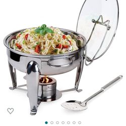 Quart Round Stainless Steel Chafing Dish with Bonus Slotted Spoon and Drip Tray for Lid | Keeps linens Dry | for Wedding, Graduation, Events, Parties