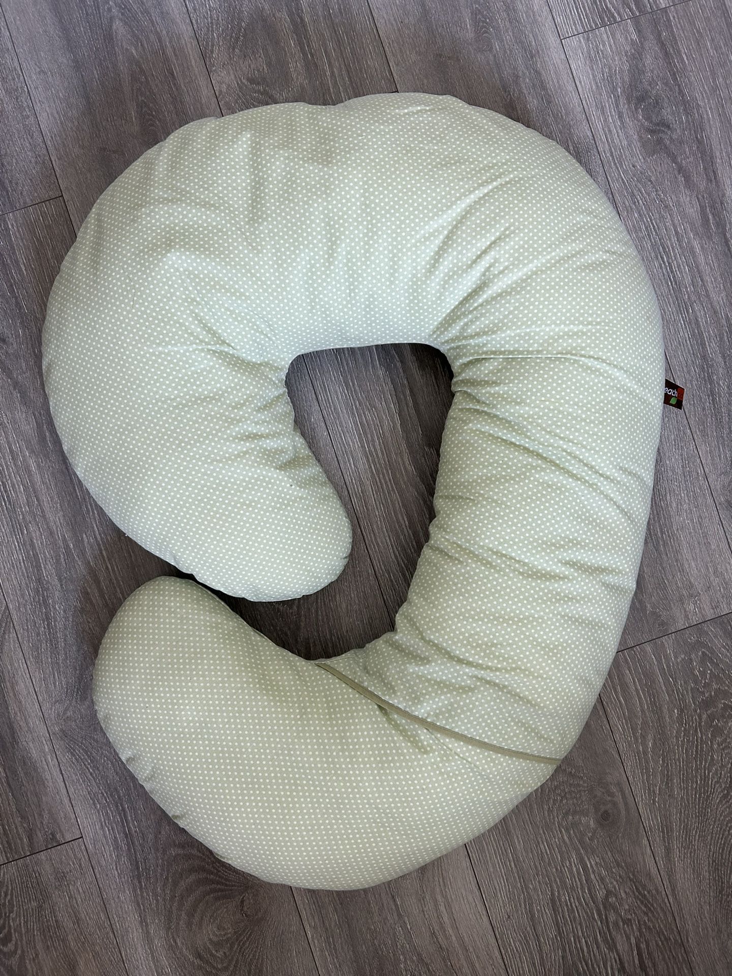 Leachco Snoogle Mini Original │ Pregnancy/Maternity Compact Side Sleeper │ with a Polyester/Cotton Sham-Style Removable Cover - Sage/White dot