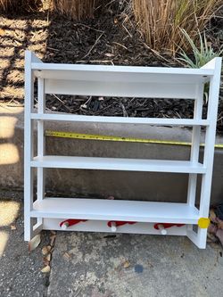 White Wood Wall Shelf with Hooks