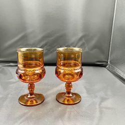 1960s Amber Goblet Glass Set of 2