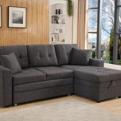 BLACK ,GRAY  OR BROWN Linen Pull Out Sectional Sofa 👍FREE FINANCING AVAILABLE 👉 0️⃣ DOWN PAYMENT ❗NO CREDIT CHECK❗ 