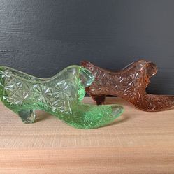 Two Vintage Fenton Glass Shoes