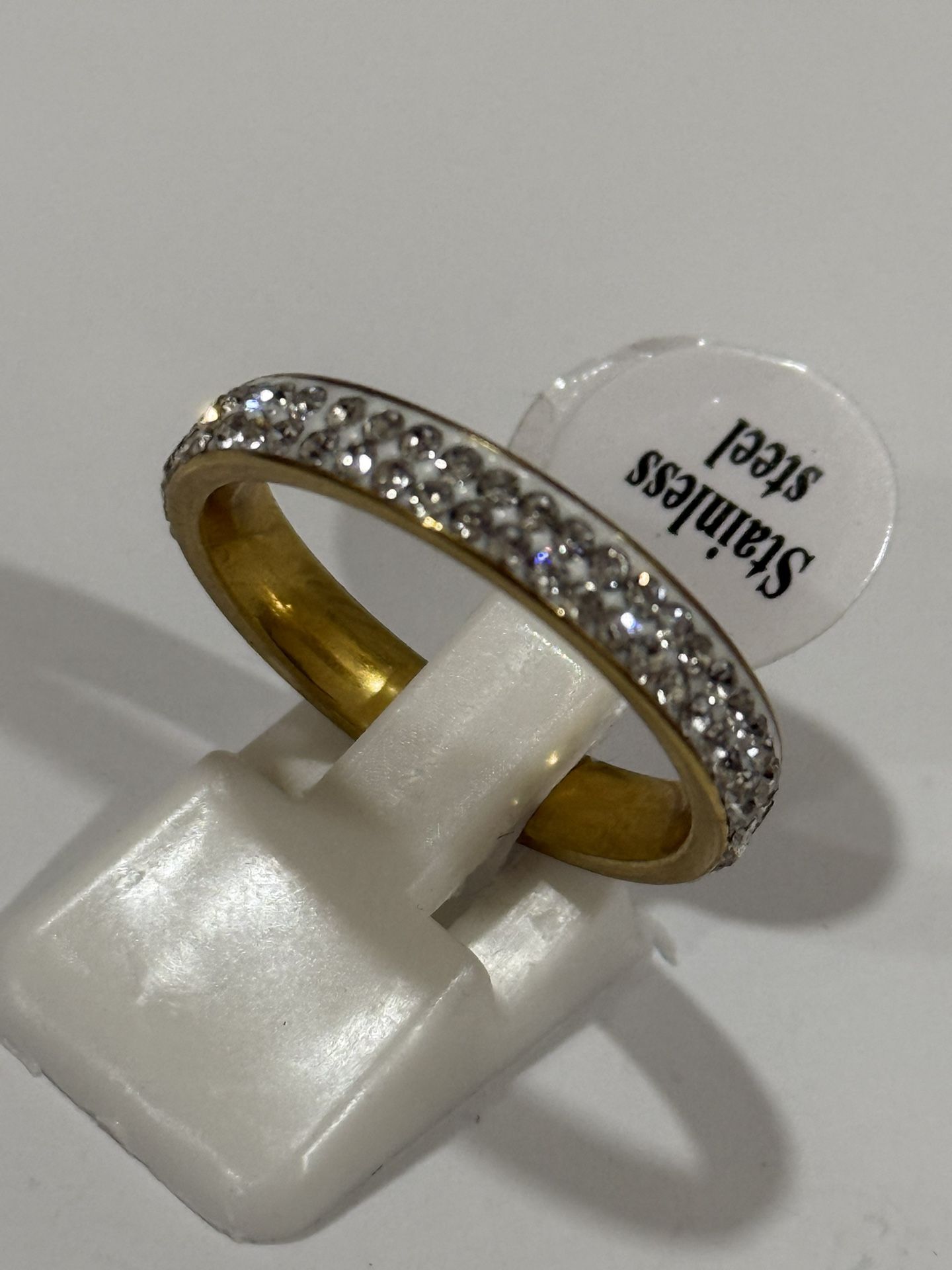 Gold Stainless Steel Ring CZ Women & Men Wedding Band Size 7, 8.5, 9.5 & 10.5