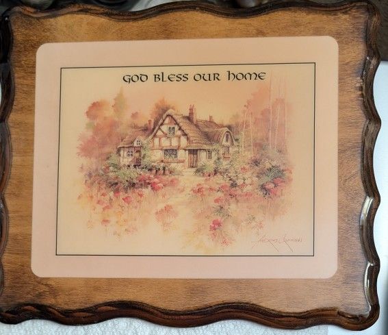 God Bless Our Home Wooden Wall Plague 12 1/2" x 10 1/2". Thick Gloss Varnish. Something Seams To Be On The Lower Left If You Look Real Close. I Though