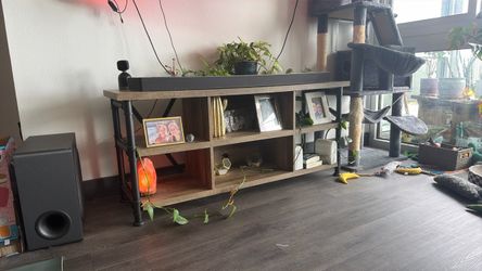 Industrial TV Console w/ Open Cubbies (Rustic Walnut)