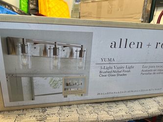 allen + roth Yuma 24-in 3 Light Brushed Nickel Vintage Bathroom Vanity light bar