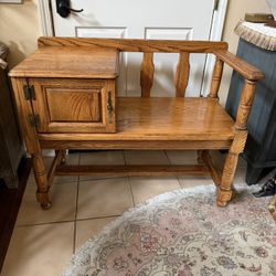 Vintage Oak Telephone Bench 