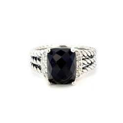 David Yurman Sterling Silver Albion Onyx Diamond Ring 
