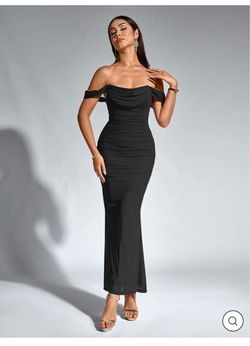 Black Off-Shoulder Ruched Maxi Dress