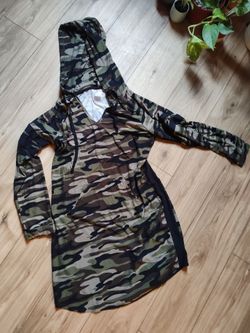 Camo Print Hooded Tunic Top Dress (Free)