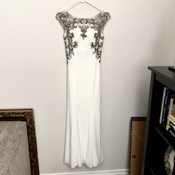 Silver and white sequined dress