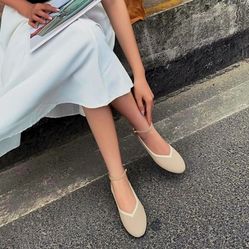 Meknitva Women's Ankle Strap Ballet Flats