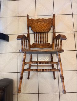 Antique Oak Press-Back Armchair