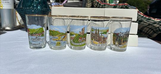 German Rhine River Souvenir Shot Glasses Set of 5