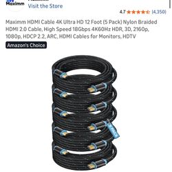 HDMI CABLE 4K 12 FEET (5 PACK)