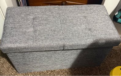 Ottoman style Fabric Storage Bin with lid that split opens and can be taken off fully too!