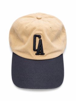 LA Embroidered Dad Hat Cream Navy Adjustable Baseball Cap
