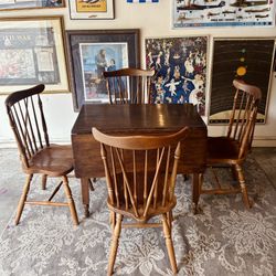 Antique Drop Leaf Table, Wood , dining table, farmhouse kitchen table, solid wood, 4 chairs 